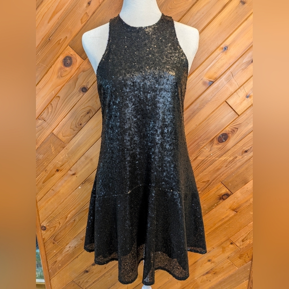 Free People Liquid Shine Sequined Mini Dress  Black Size XS